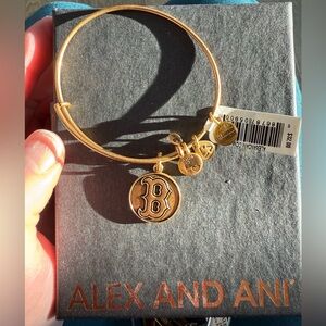 Alex and Ani rafaelian Gold bangle Bracelet with boston red sox charm